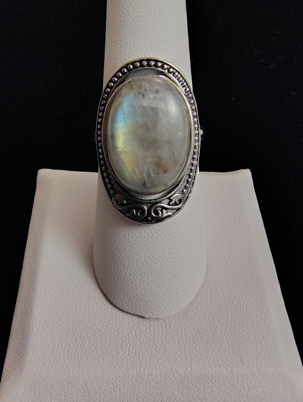 Large Oval Gray Labradorite Women's Statement Ring Size 7